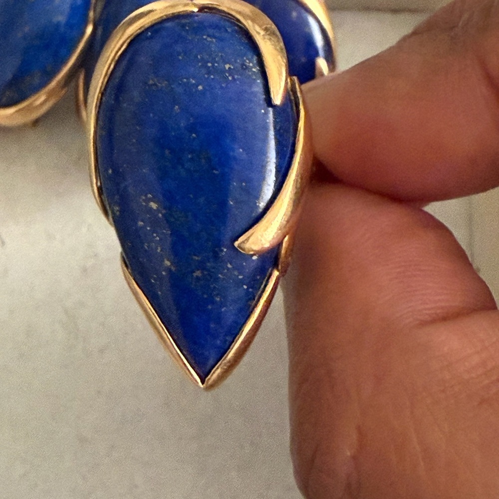 Vintage 14K Yellow Gold Lapis Lazuli Teardrop Ring and Matching Earrings Set - Picture 8 of 15
